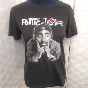 - Tupac Poetic Justice gray short sleeve tee shirt size S with sparkle red…